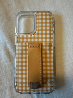 Gingham Tan Clear Phone Case with Built-In Strap - IPhone 17